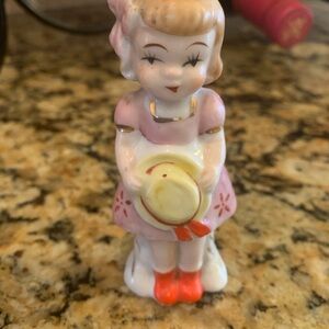 Vintage Porcelain Girl Holding Hat Figurine